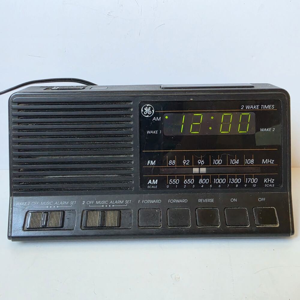 Vintage GE Radio Alarm Clock 7-4648B Black AM FM Radio Tested Works